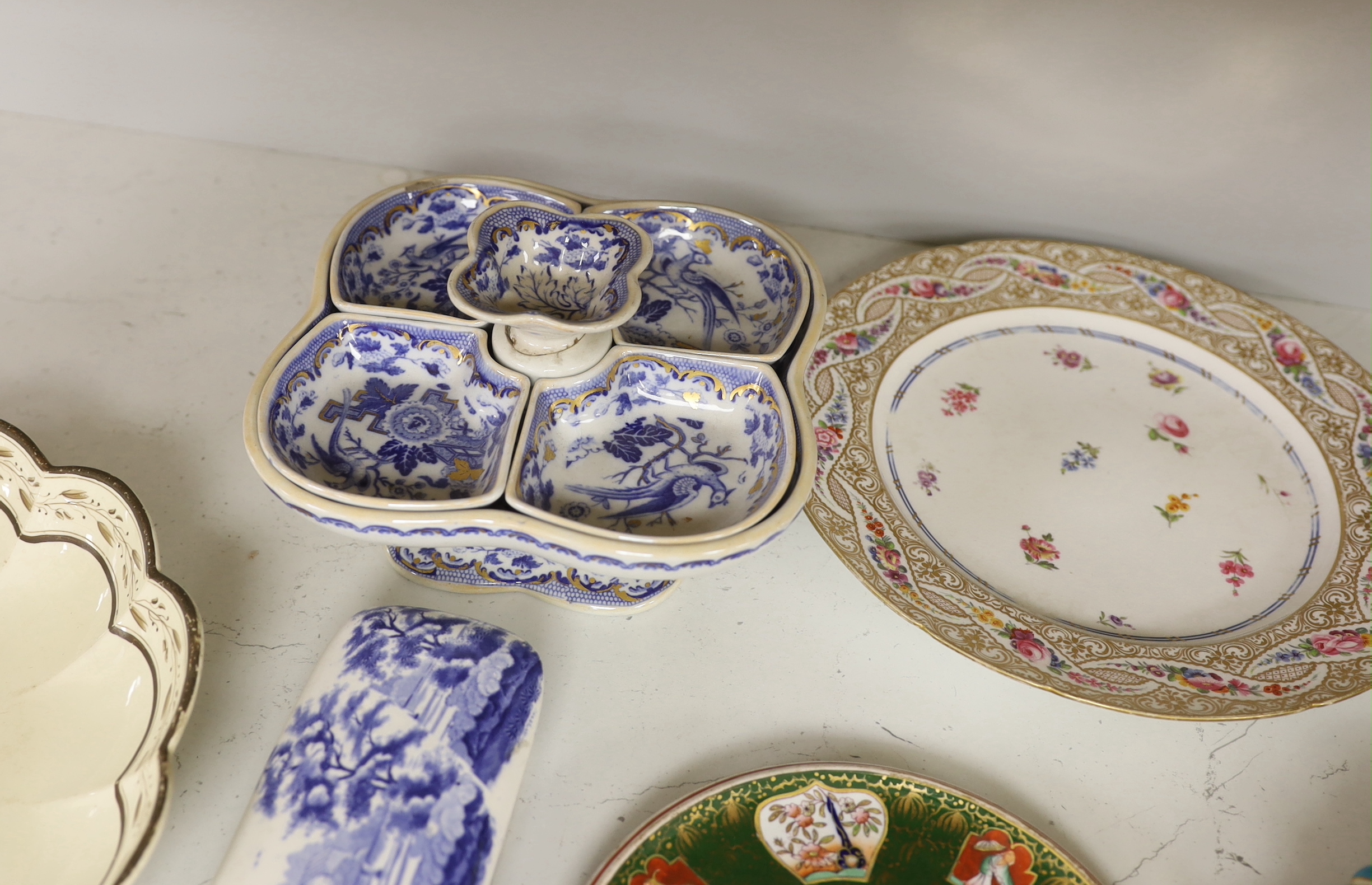 A quantity of various Victorian ceramics including a Wedgwood Queensware dish, 26cm